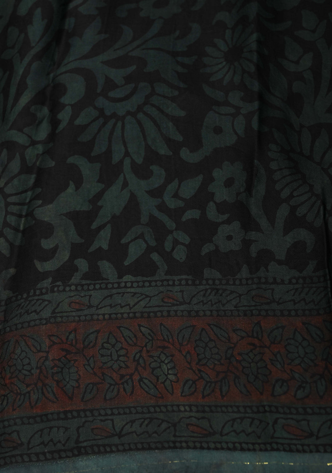 Green Vanaspati Hand Block Print on Modal Silk Saree