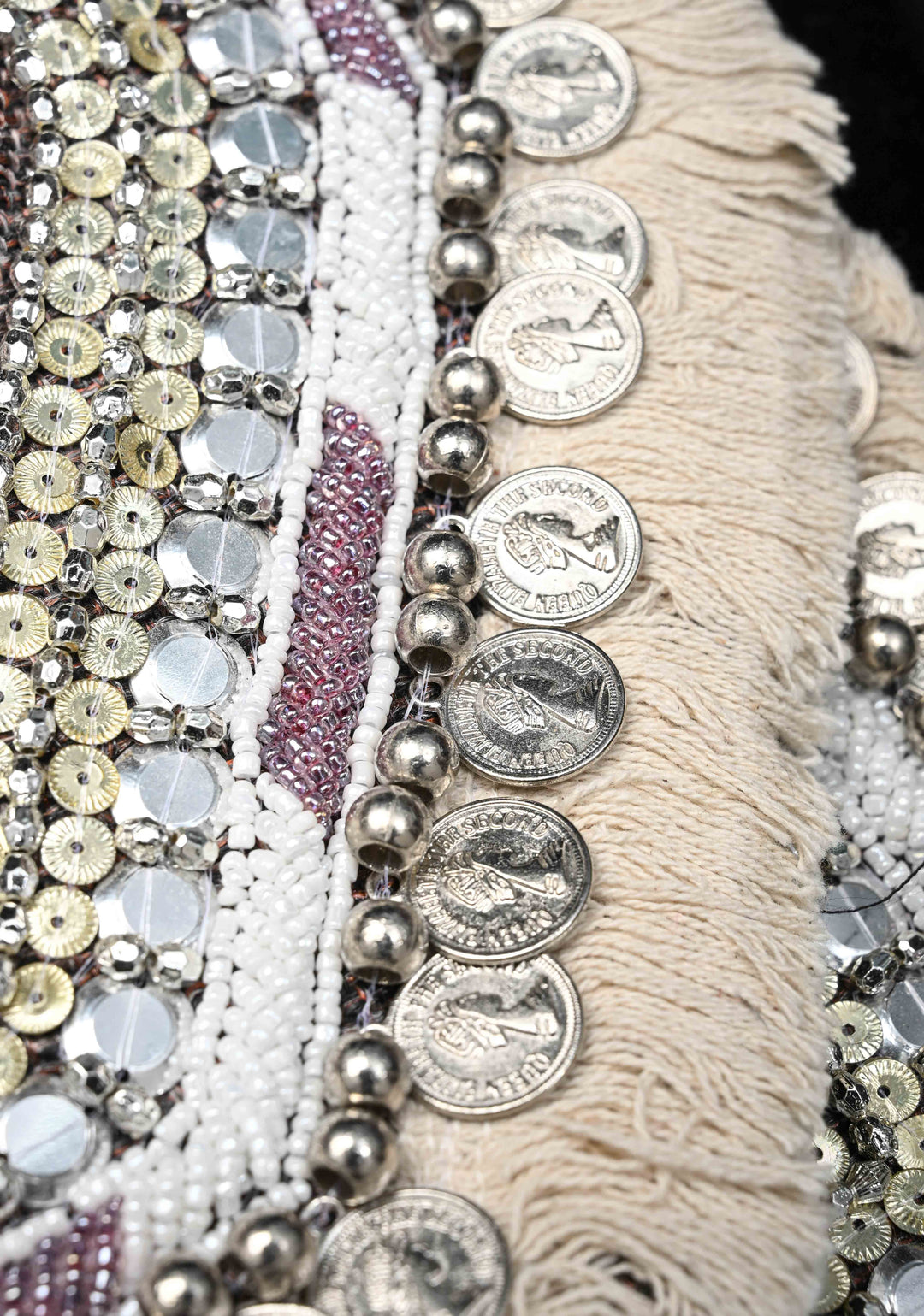 Brown Banjara Boho Sling Bag Geometric Embroidery with Coins Detailing and Tassels | Shobitam