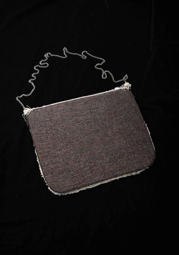 Brown Banjara Boho Sling Bag Geometric Embroidery with Coins Detailing and Tassels | Shobitam