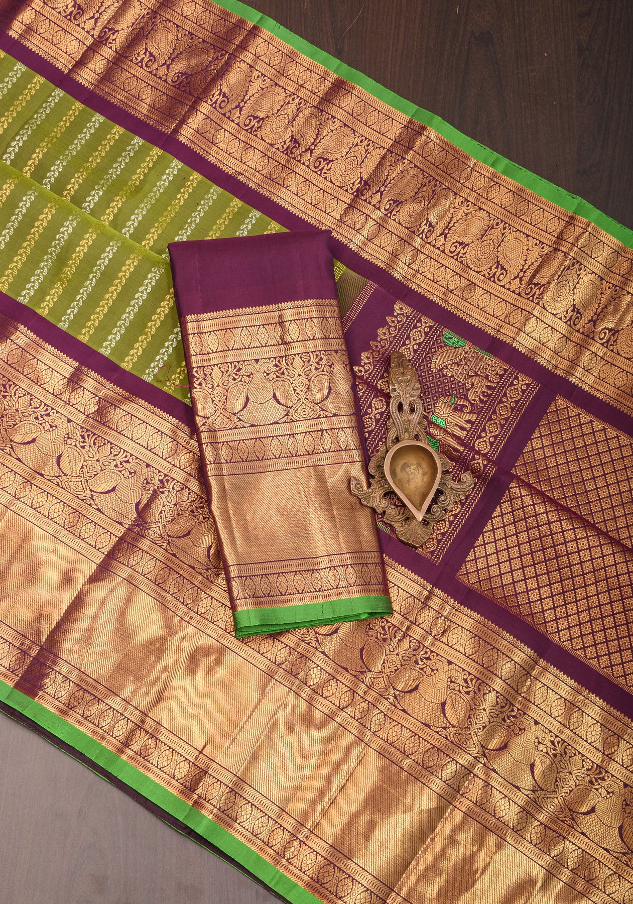 Moss Green Satin Silk Saree With Handmade Tassels On Pallu