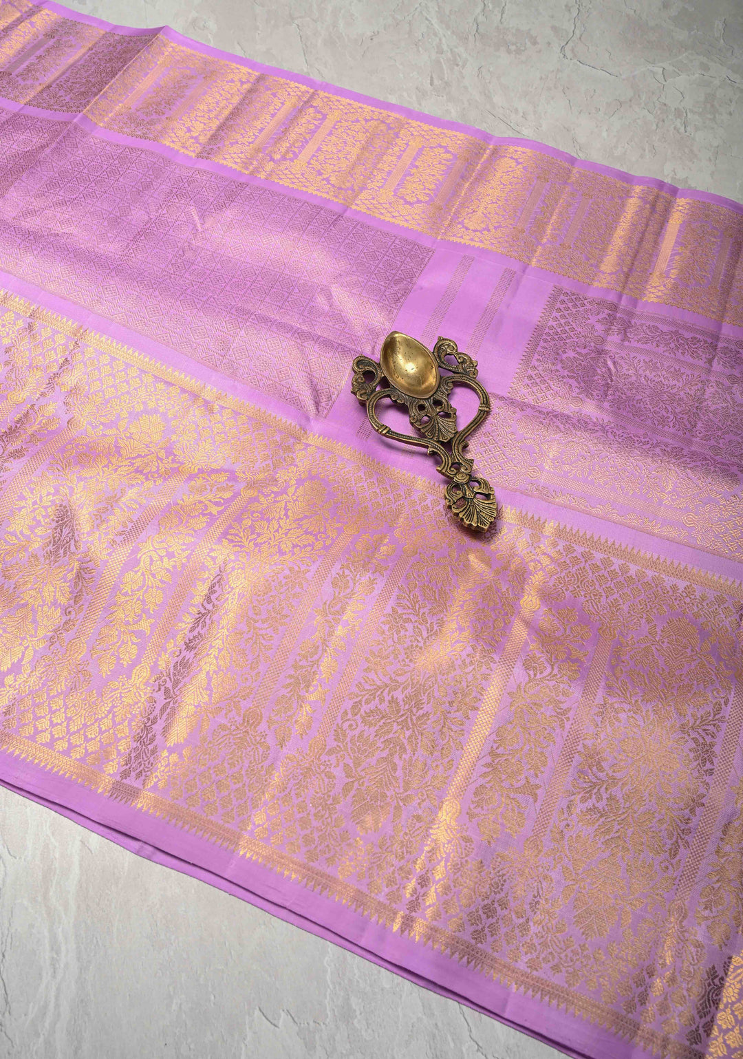 Lilac Brocade Gadwal Silk Saree with wide zari Border | SILK MARK CERTIFIED