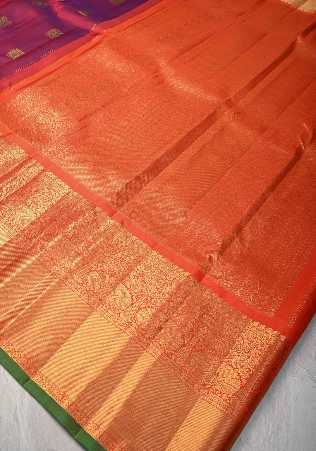 Purple Dual tone Gadwal Pure Silk Saree with Meenakari Buttas and Contrast Zari Border | SILK MARK CERTIFIED