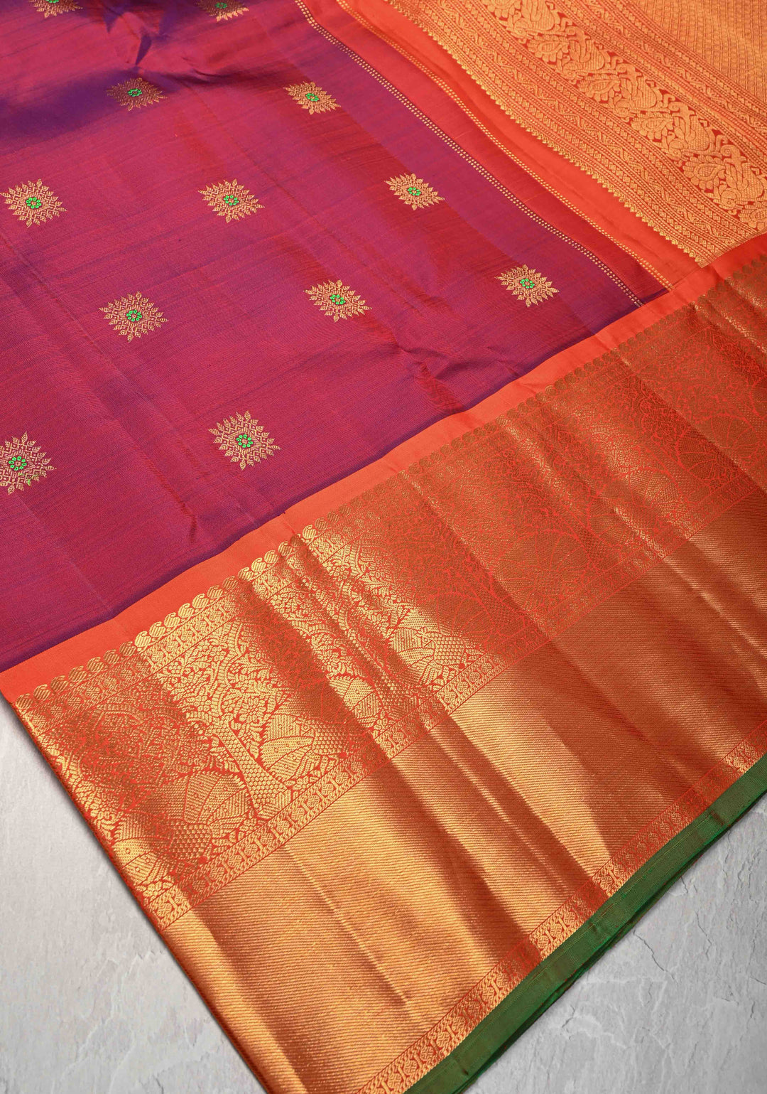 Purple Dual tone Gadwal Pure Silk Saree with Meenakari Buttas and Contrast Zari Border | SILK MARK CERTIFIED