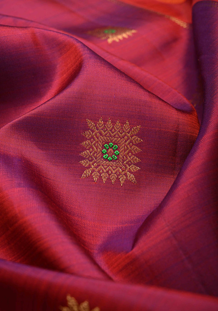 Purple Dual tone Gadwal Pure Silk Saree with Meenakari Buttas and Contrast Zari Border | SILK MARK CERTIFIED