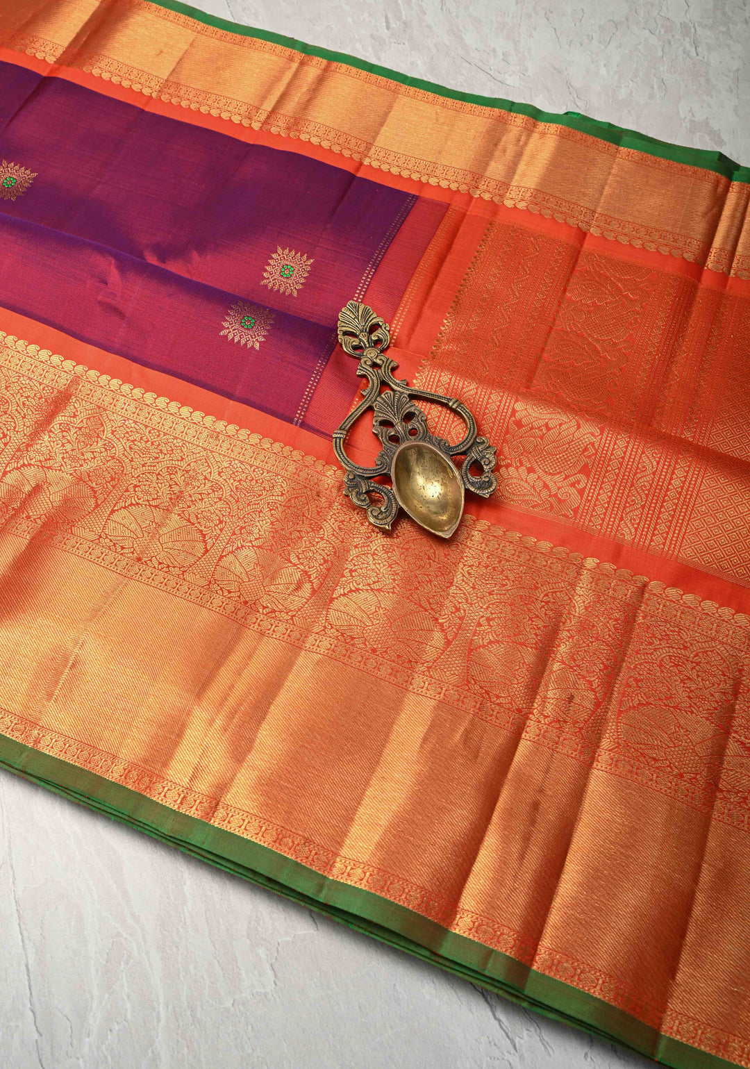 Purple Dual tone Gadwal Pure Silk Saree with Meenakari Buttas and Contrast Zari Border | SILK MARK CERTIFIED