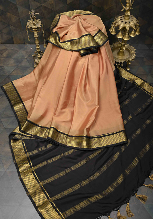 Tan Brown Mysore silk Saree With Zari Border | SILK MARK CERTIFIED