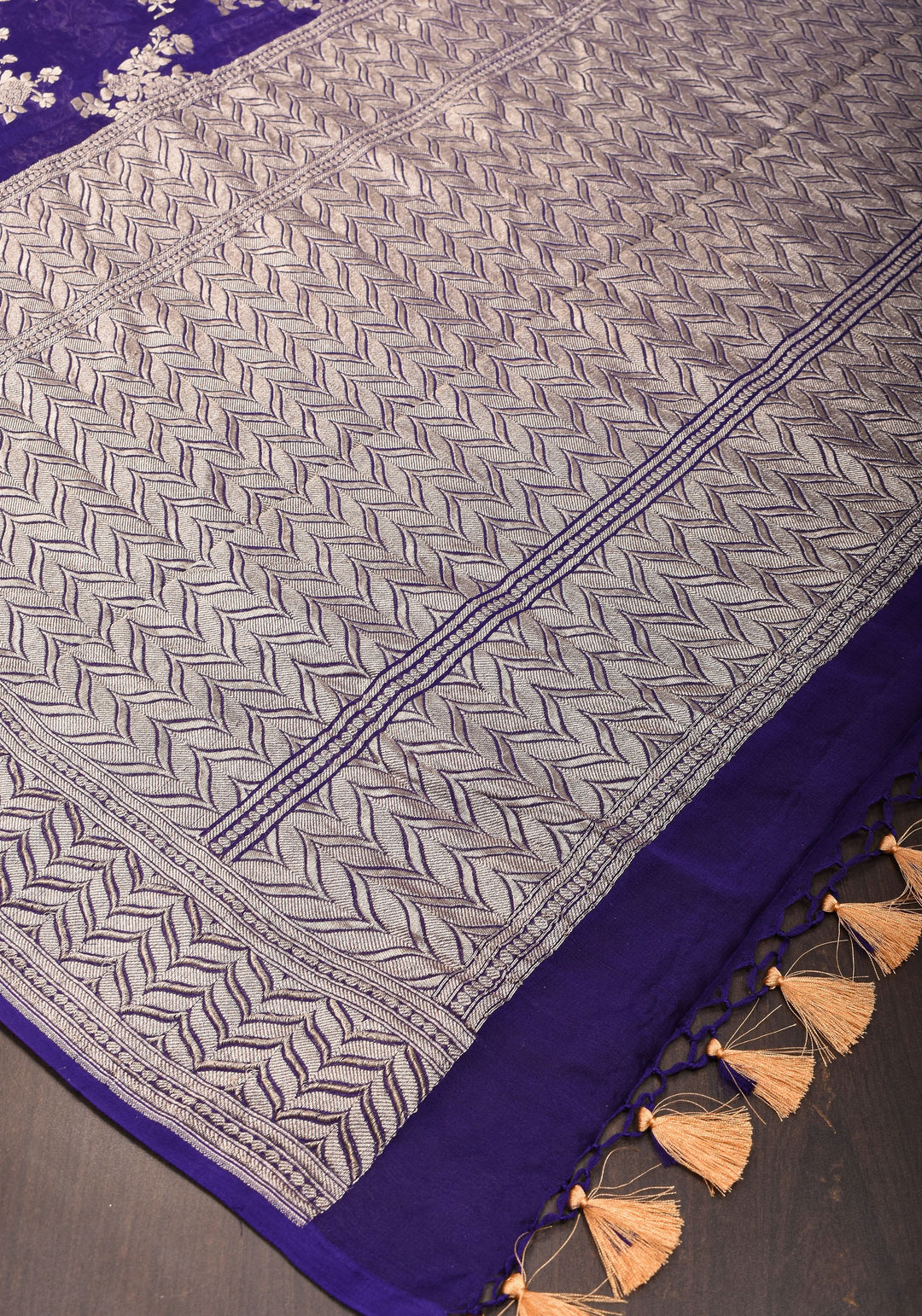 Pure Georgette Silk Banarasi Saree in Purple  with Floral Jaal Weave in Silver Tone Zari | SILK MARK CERTIFIED