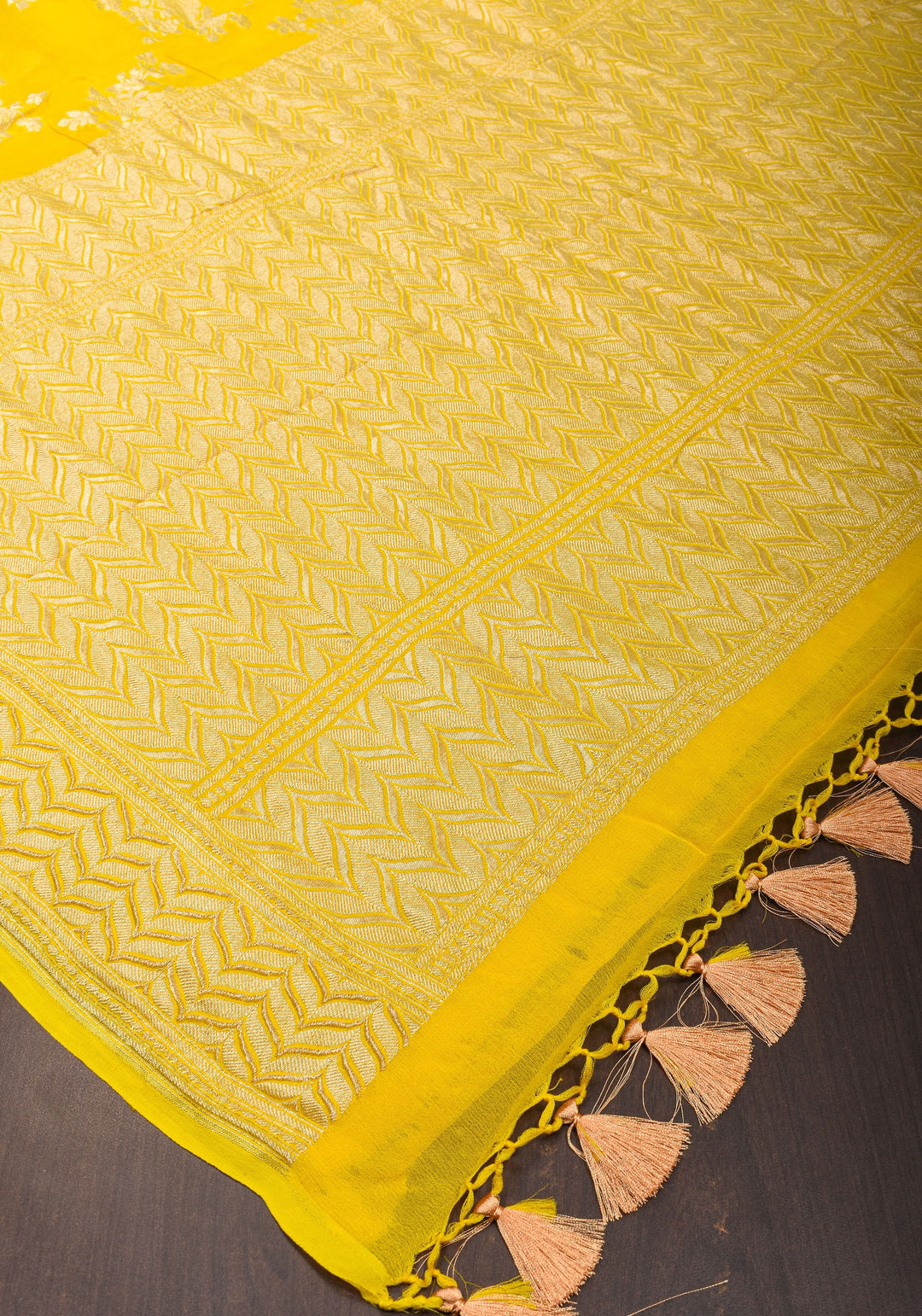 Pure Georgette Silk Banarasi Saree  in Yellow with Rose Jaal Weave in Silver Tone Zari | SILK MARK CERTIFIED