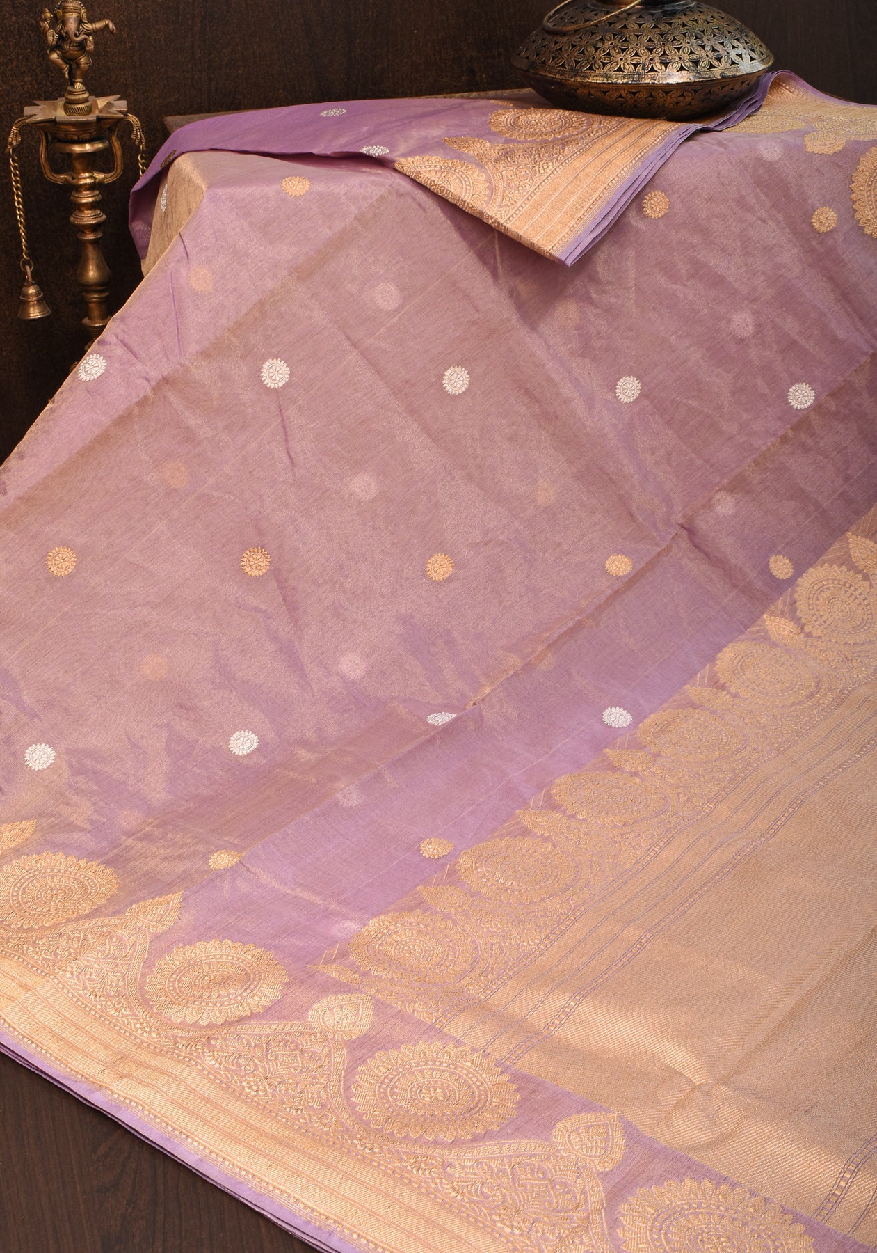 Lilac Authentic Banarasi Tissue Silk Saree with Sona Rupa Kadhuwa