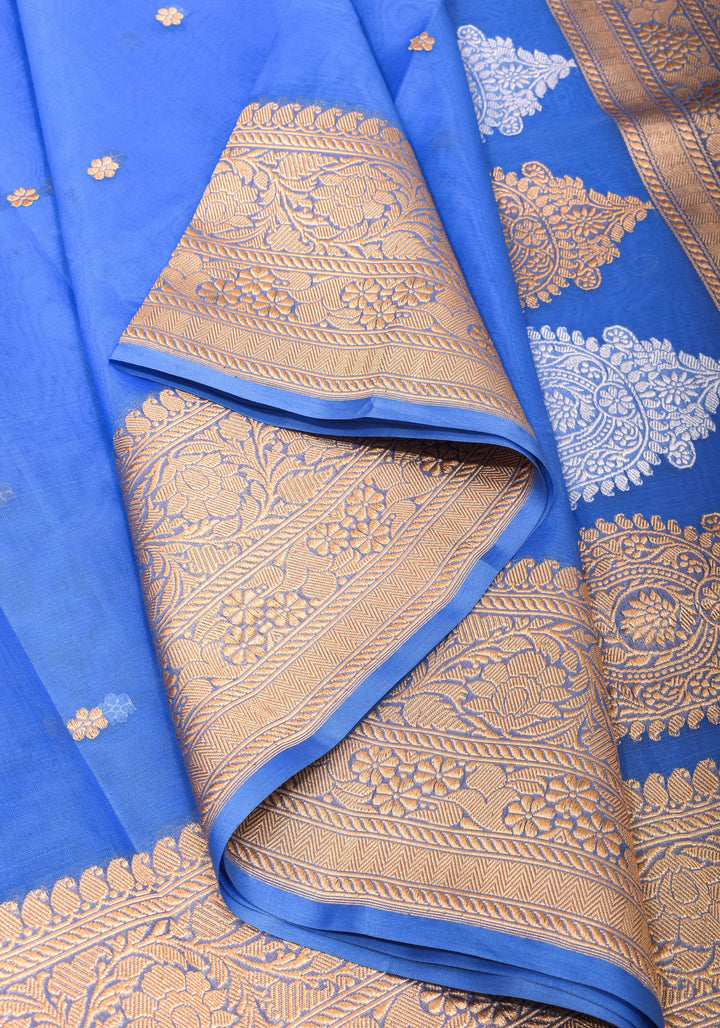 Exquisite Banarasi Kora Silk Saree in Berry Blue with Sona Rupa Zari and Resplendent Pallu  | SILK MARK CERTIFIED