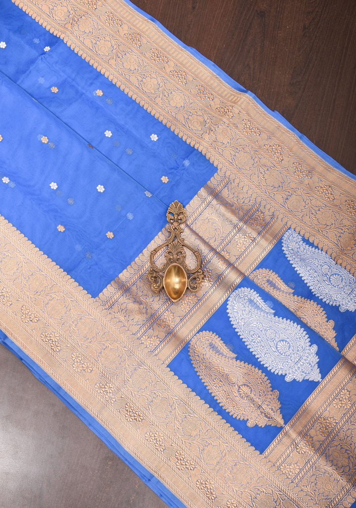 Exquisite Banarasi Kora Silk Saree in Berry Blue with Sona Rupa Zari and Resplendent Pallu  | SILK MARK CERTIFIED