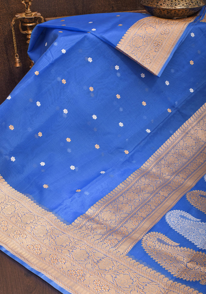 Exquisite Banarasi Kora Silk Saree in Berry Blue with Sona Rupa Zari and Resplendent Pallu  | SILK MARK CERTIFIED