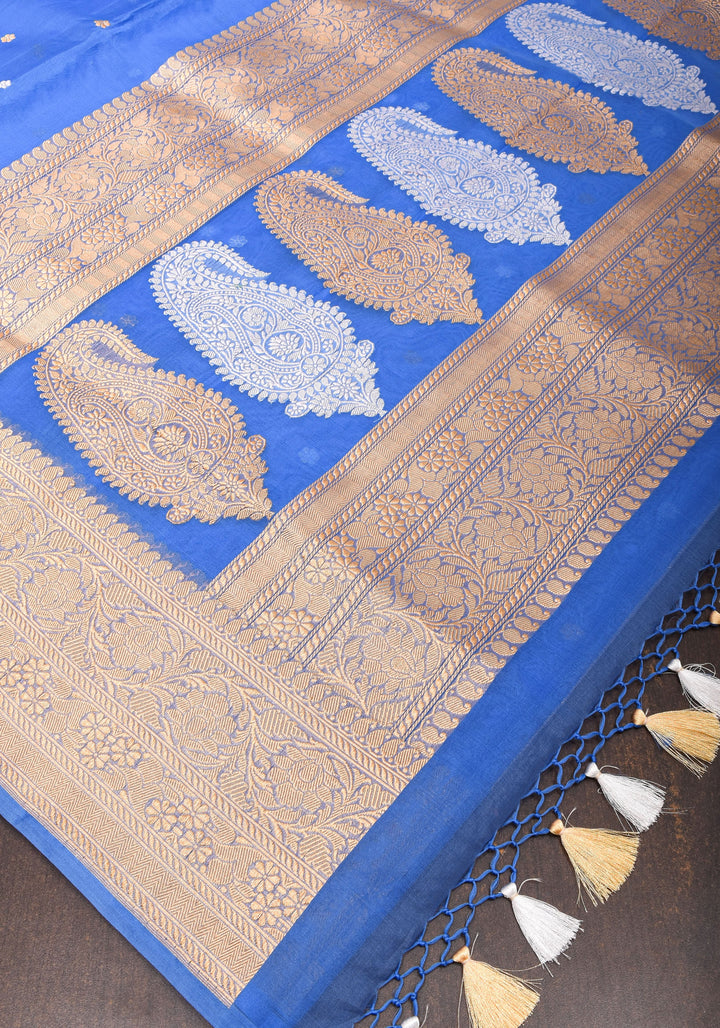 Exquisite Banarasi Kora Silk Saree in Berry Blue with Sona Rupa Zari and Resplendent Pallu  | SILK MARK CERTIFIED