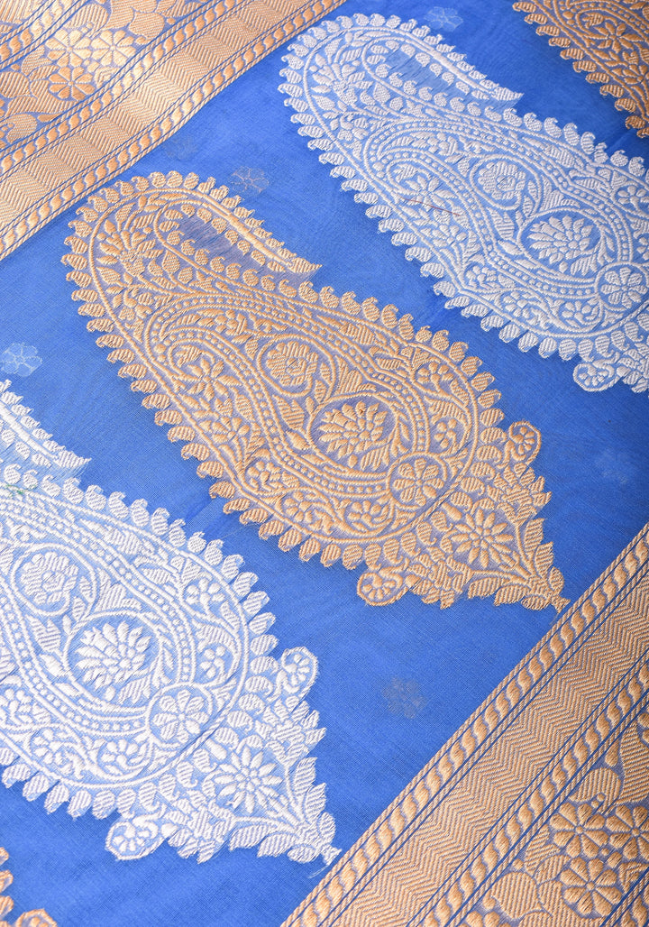 Exquisite Banarasi Kora Silk Saree in Berry Blue with Sona Rupa Zari and Resplendent Pallu  | SILK MARK CERTIFIED