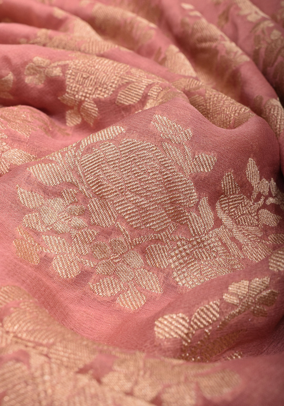 Dusty Rose Pure Georgette  Silk Banarasi Saree  with rose Jaal Weave Zari | SILK MARK CERTIFIED