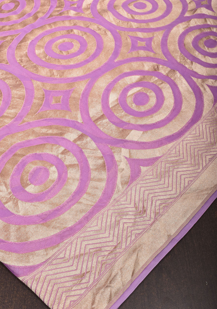 Light Violet Georgette Saree with Contemporary Swirls Jaal Zari | SILK MARK CERTIFIED