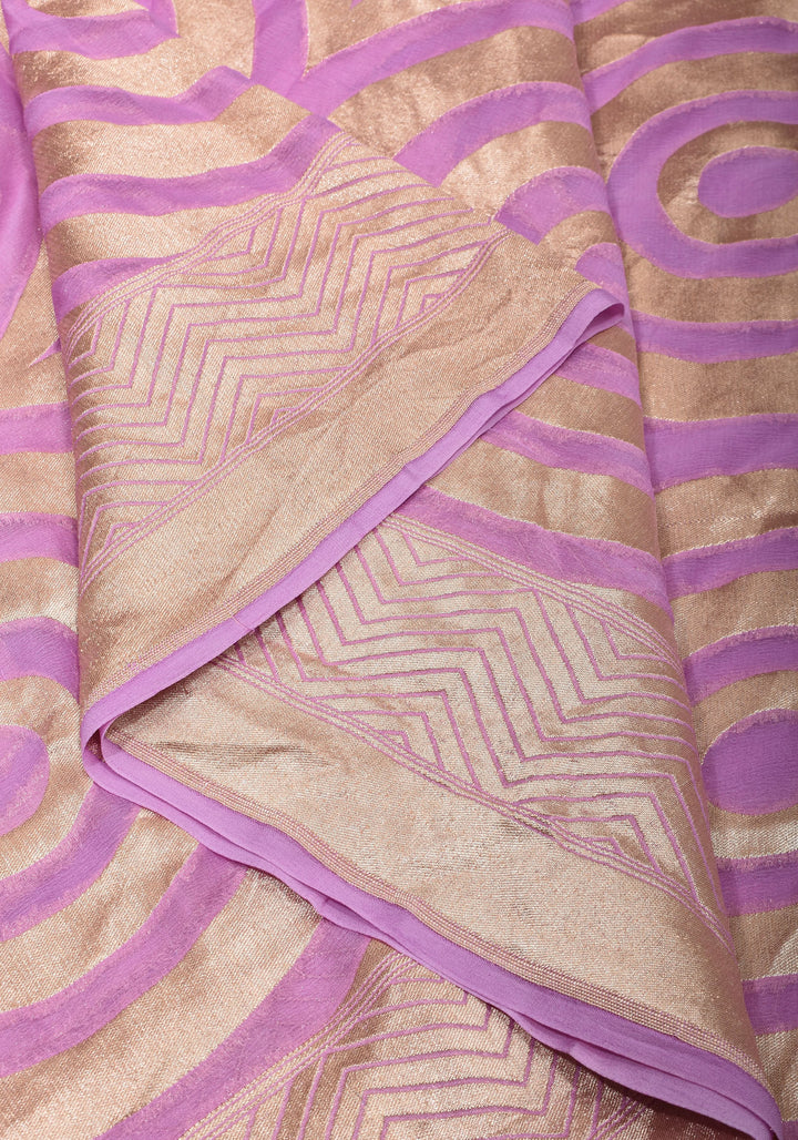 Light Violet Georgette Saree with Contemporary Swirls Jaal Zari | SILK MARK CERTIFIED