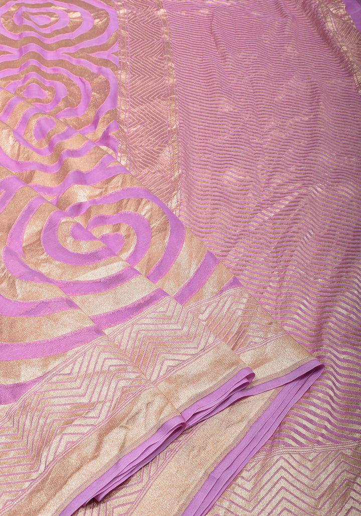 Light Violet Georgette Saree with Contemporary Swirls Jaal Zari | SILK MARK CERTIFIED
