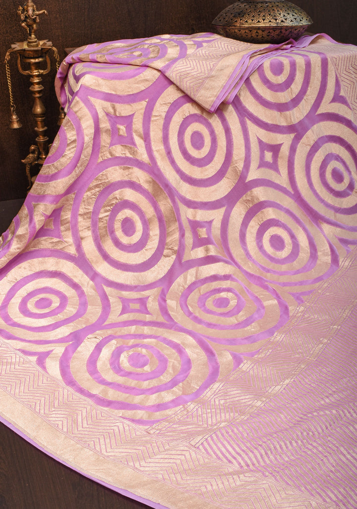 Light Violet Georgette Saree with Contemporary Swirls Jaal Zari | SILK MARK CERTIFIED