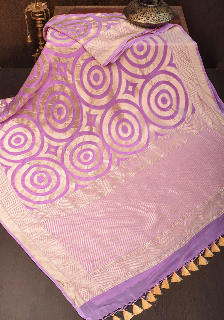 Light Violet Georgette Saree with Contemporary Swirls Jaal Zari | SILK MARK CERTIFIED