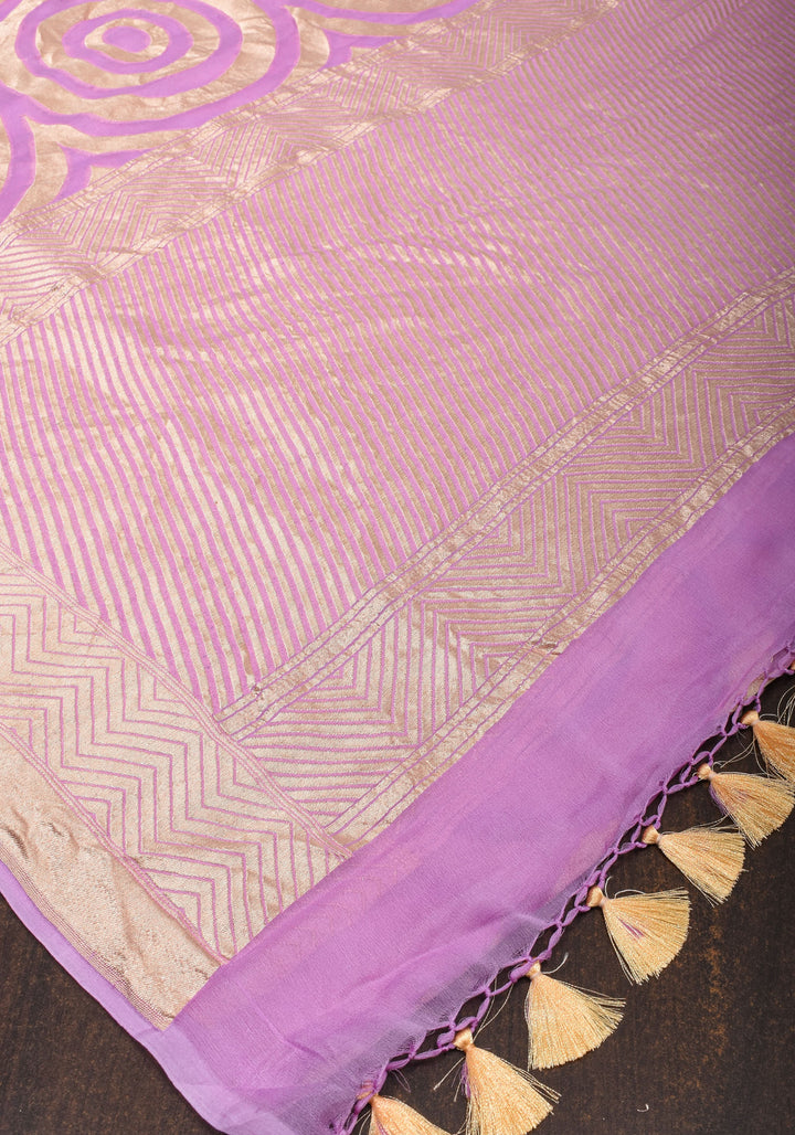 Light Violet Georgette Saree with Contemporary Swirls Jaal Zari | SILK MARK CERTIFIED