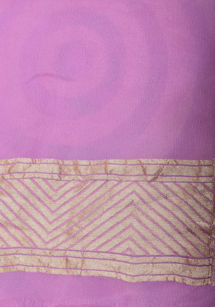 Light Violet Georgette Saree with Contemporary Swirls Jaal Zari | SILK MARK CERTIFIED