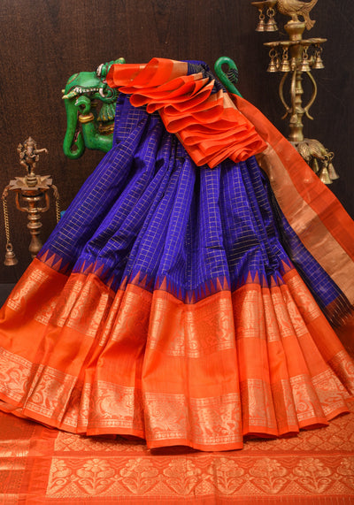 Buy Ethnic Orange Banarasi Tussar Saree Online in USA with Blue Border –  Pure Elegance