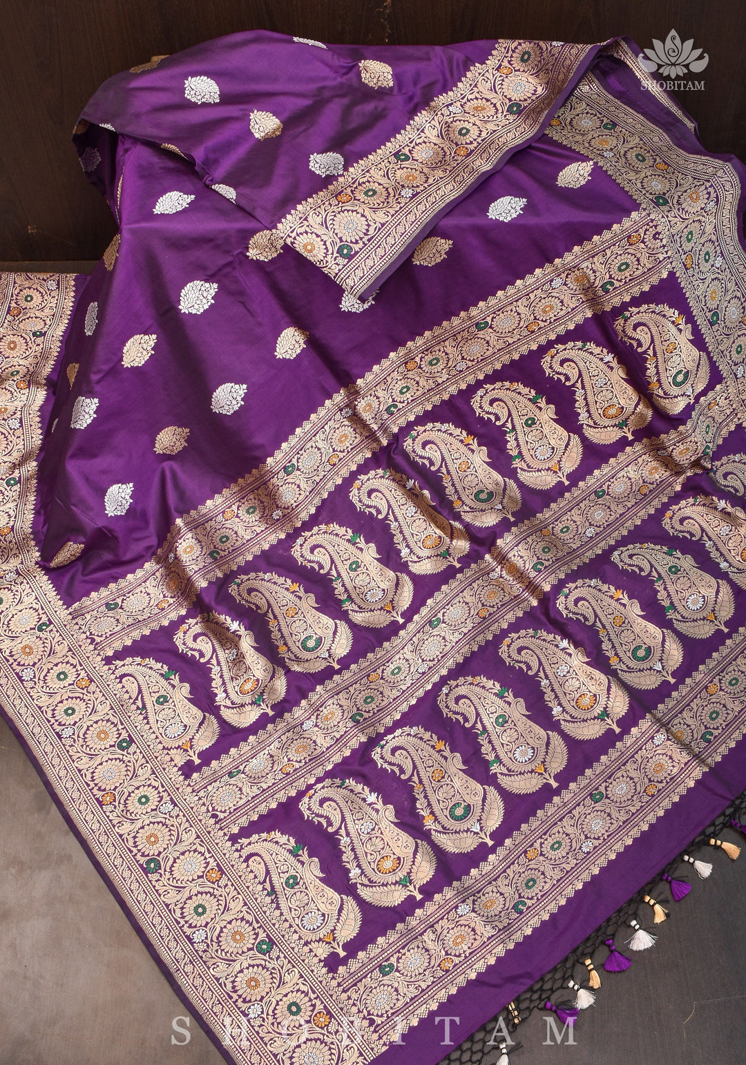 Double Meenakari Pallu, Jamuni Purple Pure Banarasi Katan Silk Handwoven saree |  SILK MARK CERTIFIED