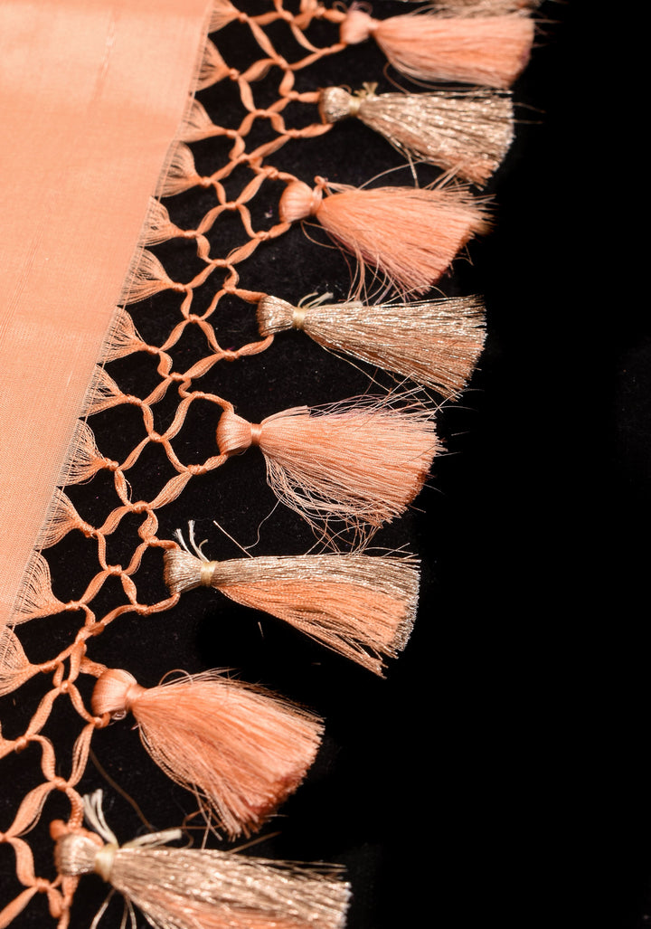 Peach Banarasi Katan Silk Saree with Zari Buttas and Scallop border design | SILK MARK CERTIFIED