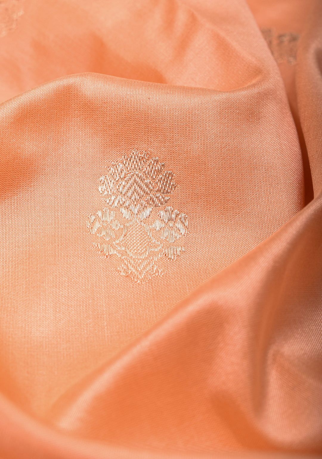 Peach Banarasi Katan Silk Saree with Zari Buttas and Scallop border design | SILK MARK CERTIFIED