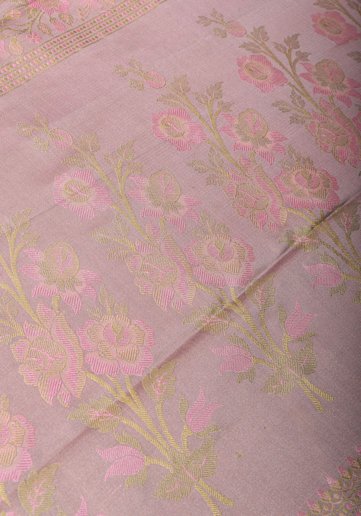 Gray Lavender Tanchoi Satin silk Saree with Floral Weave Design | SILK MARK CERTIFIED | Shobitam