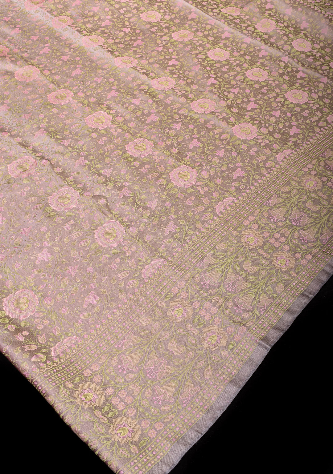 Gray Lavender Tanchoi Satin silk Saree with Floral Weave Design | SILK MARK CERTIFIED | Shobitam