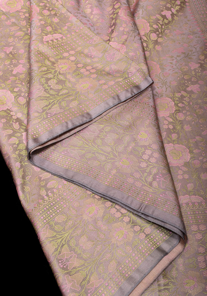 Gray Lavender Tanchoi Satin silk Saree with Floral Weave Design | SILK MARK CERTIFIED | Shobitam