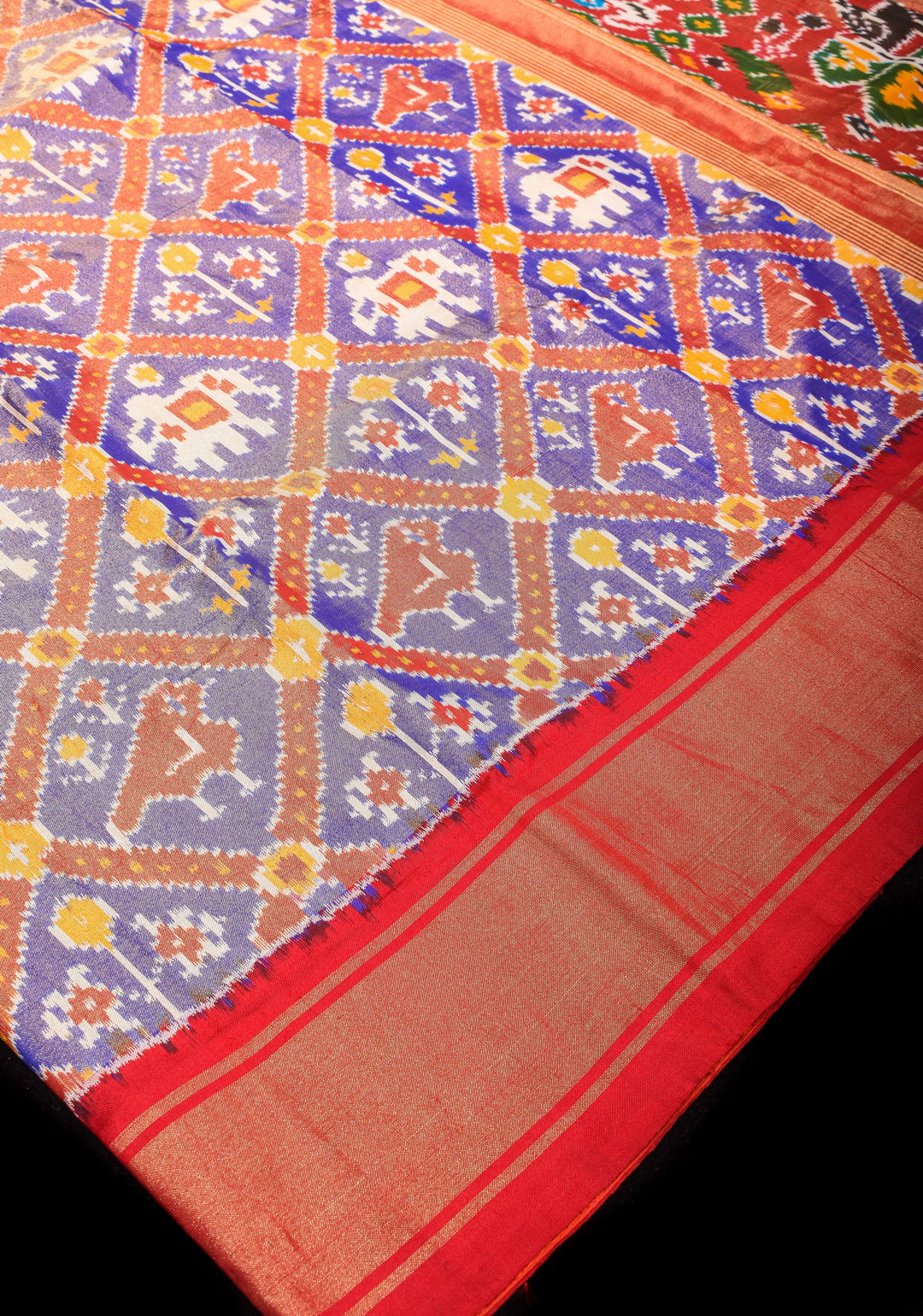 Lilac Tone Exquisite Tissue Silk Ikkat Saree with Red Contrast zari Border and pallu I SILK MARK CERTIFIED