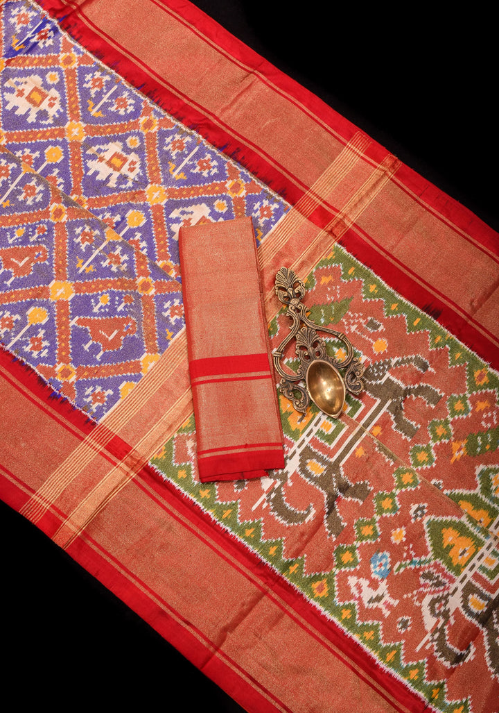 Lilac Tone Exquisite Tissue Silk Ikkat Saree with Red Contrast zari Border and pallu I SILK MARK CERTIFIED