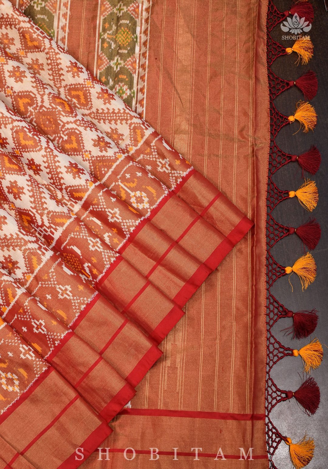 Ikkat Handwoven Silk Cotton Saree in Gray and Coral Red | Sarees By deals Shobitam