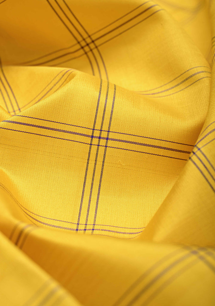 Yellow korvai Kanjivaram Pure Silk Saree with Checks and Contrast Zari Border | SILK MARK CERTIFIED