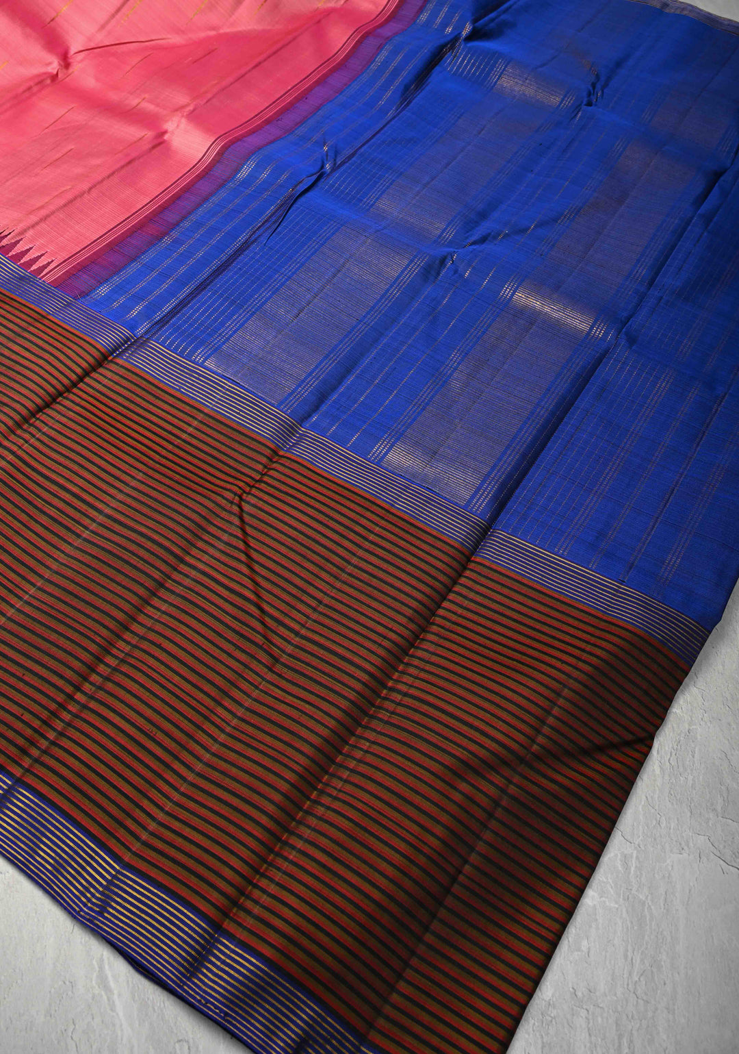 Rose Pink Kanjivaram Pure Silk Saree with Malli Mottu Motif and Multicolor Stripes Wide Border | SILK MARK CERTIFIED