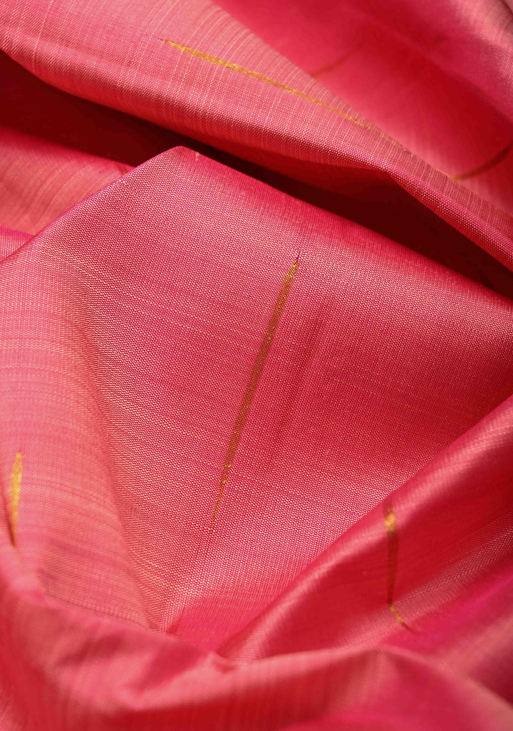 Rose Pink Kanjivaram Pure Silk Saree with Malli Mottu Motif and Multicolor Stripes Wide Border | SILK MARK CERTIFIED