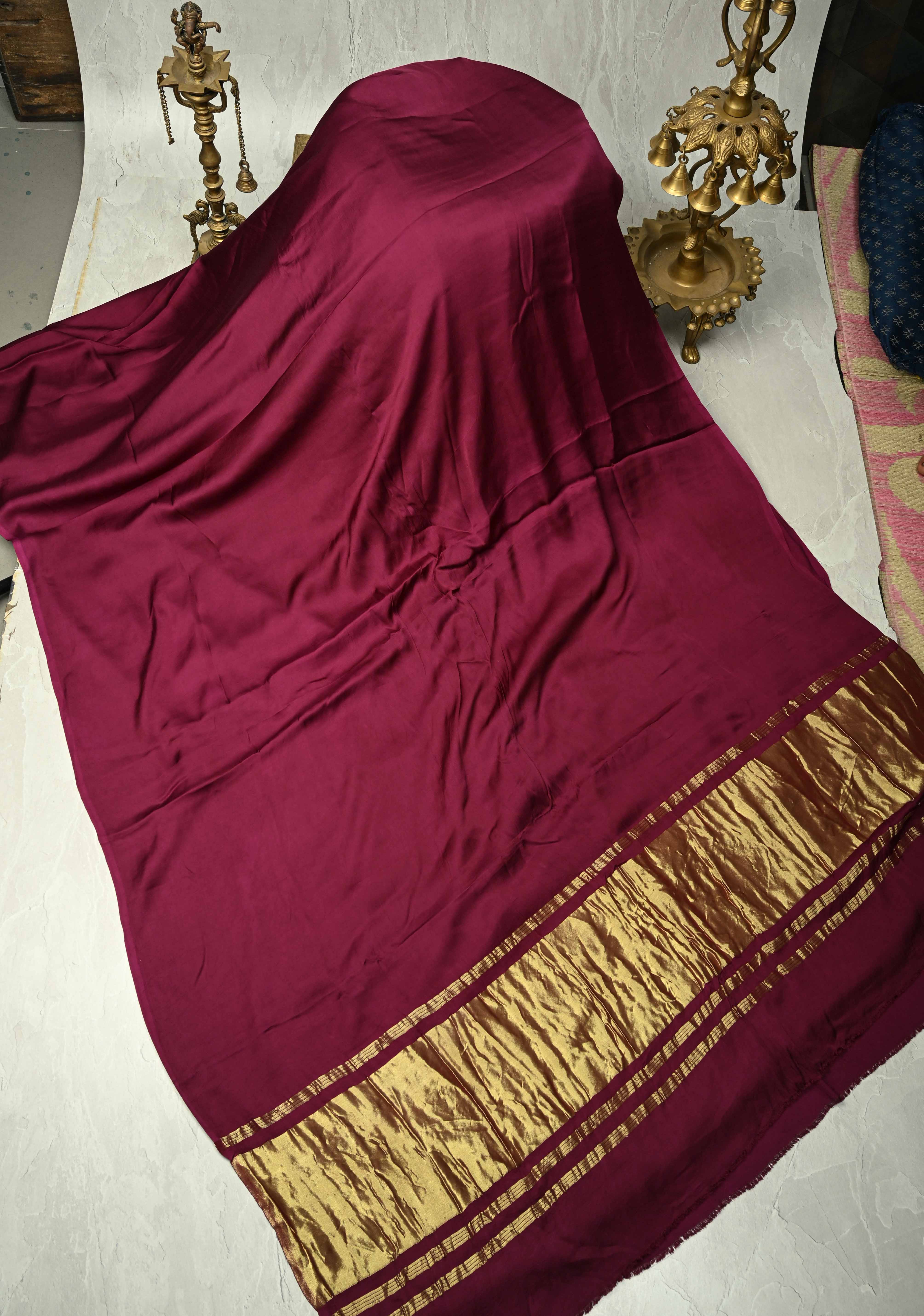 Deep Wine Modal Silk Saree with Lagda Patta zari Pallu Shobitam