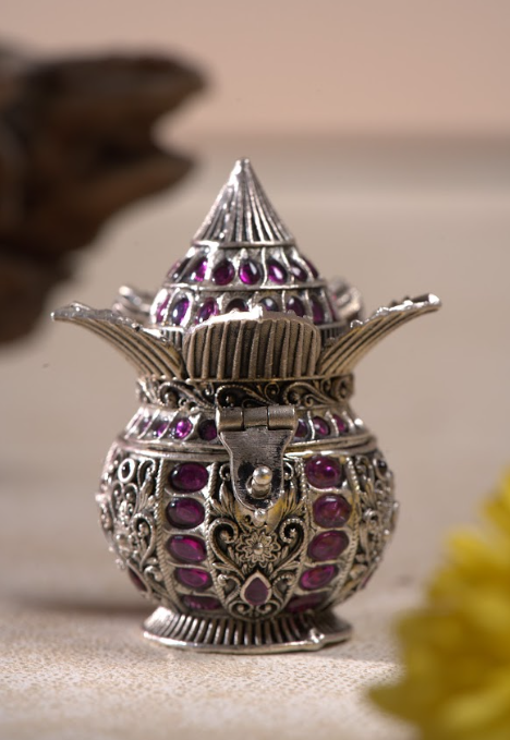 Pure 92.5 Silver Gold Plated Kalash Sindoor Box
