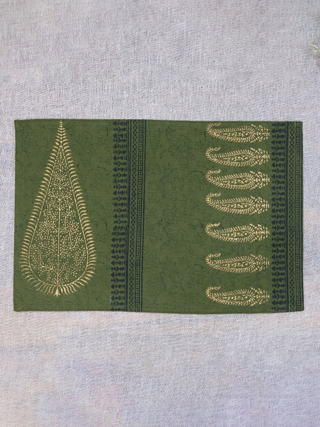 Set of 6 pcs Olive Hand Block Printed Cotton Canvas Table Mats