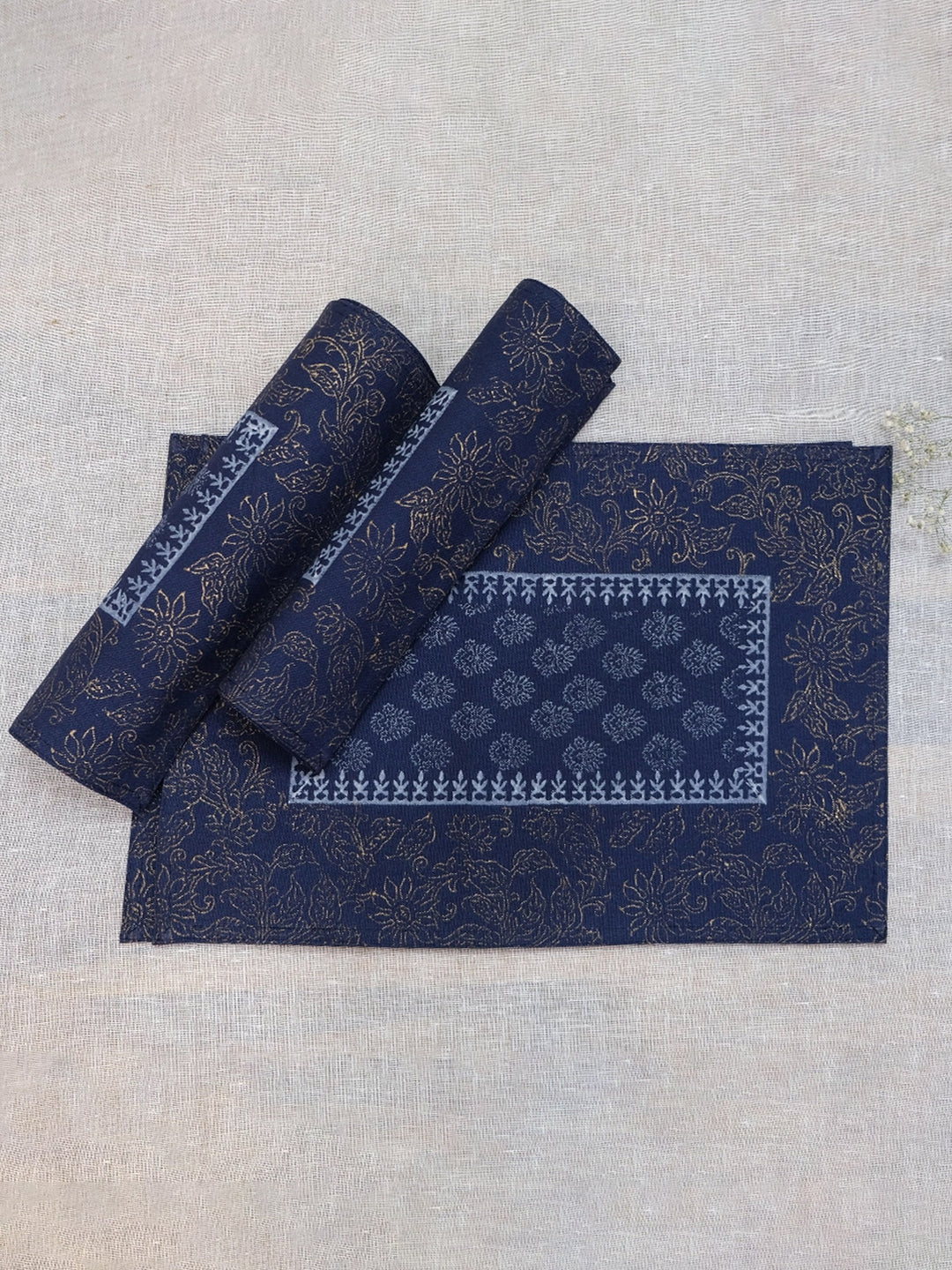 Set of 6 pcs Navy Hand Block Printed Cotton Canvas Table Mats
