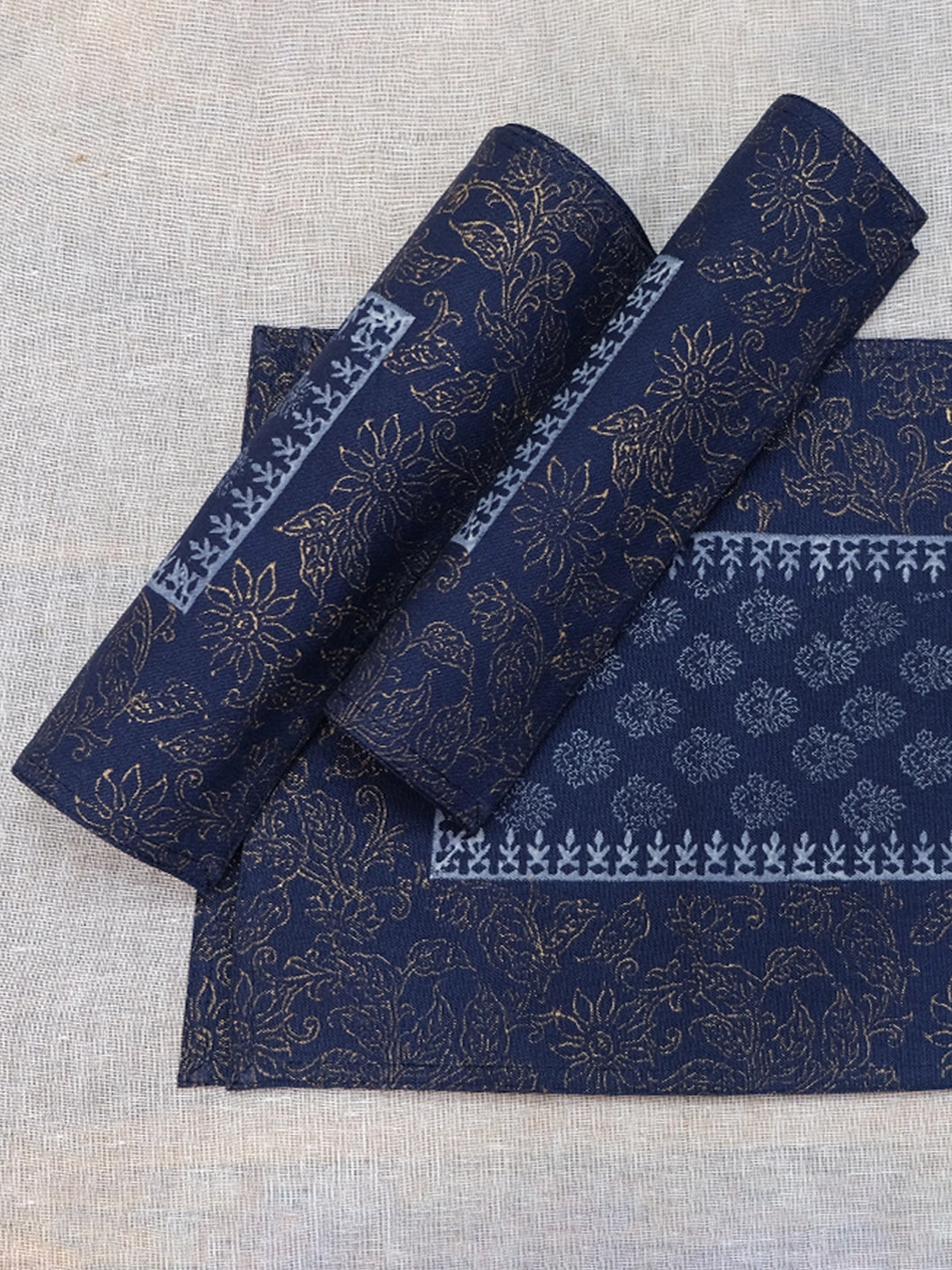 Set of 6 pcs Navy Hand Block Printed Cotton Canvas Table Mats