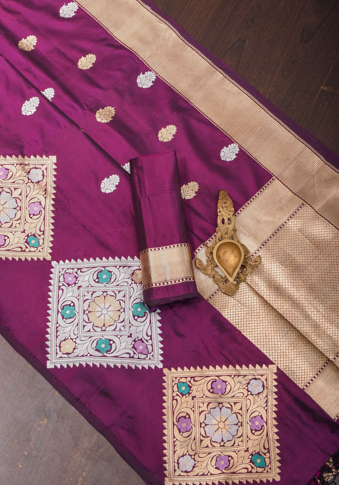 Exquisite Purple Banarasi Katan Silk Saree with Meenakari Geometric Motifs| SILK MARK CERTIFIED