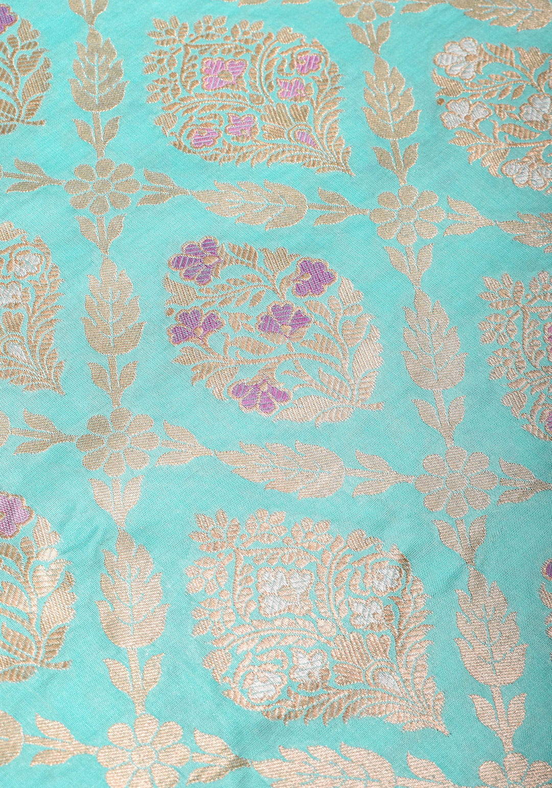 Aqua Meenakari Jaal Banarasi Pure Katan Silk Saree with Zari Border | SILK MARK CERTIFIED