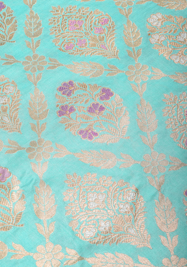 Aqua Meenakari Jaal Banarasi Pure Katan Silk Saree with Zari Border | SILK MARK CERTIFIED