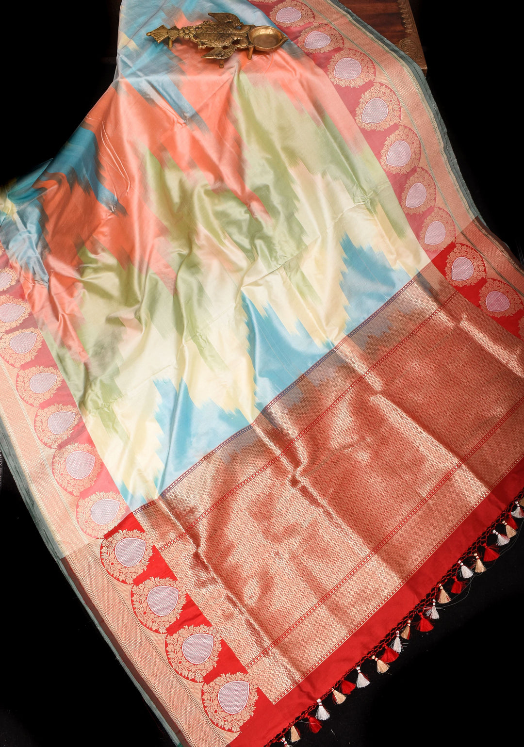Exquisite Banarasi Katan Silk Saree with Pastel Ombre Weave and Alfi 2 side equal border  | SILK MARK CERTIFIED