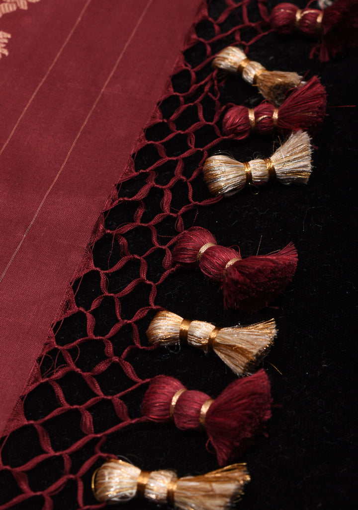 Maroon Banarasi Pure Katan Silk Saree with Kadhuwa Jungla Leheriya Jaal and Zari Border | SILK MARK CERTIFIED