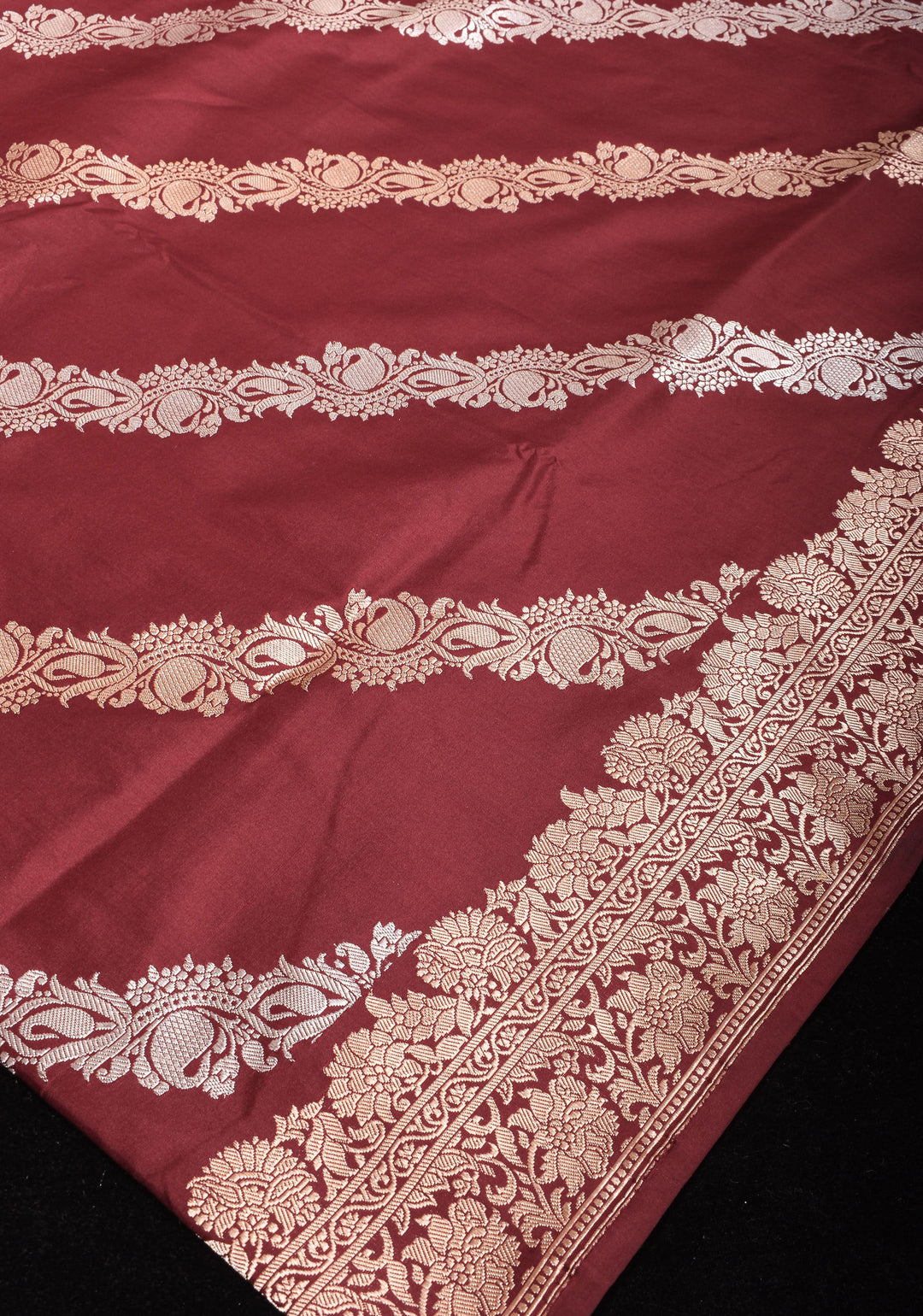 Maroon Banarasi Pure Katan Silk Saree with Kadhuwa Jungla Leheriya Jaal and Zari Border | SILK MARK CERTIFIED